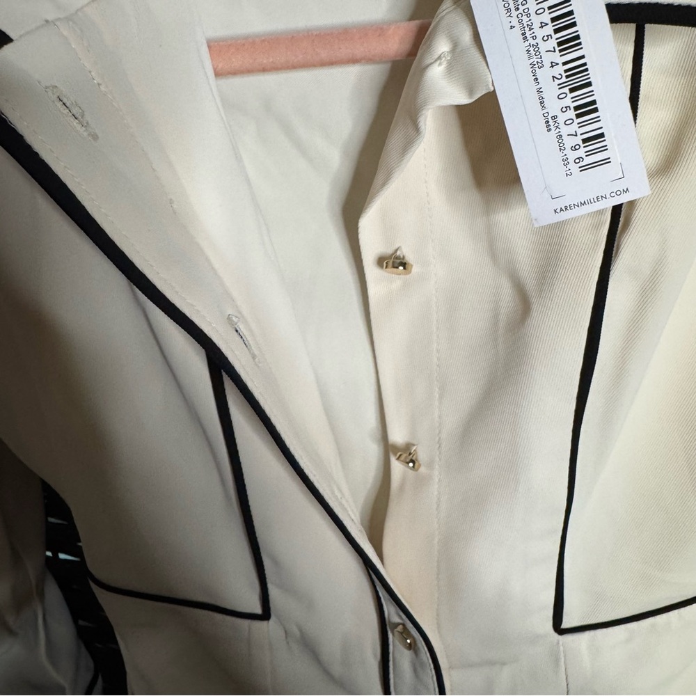 Karen Millen Petite Contrast Twill Woven Midaxi Dress Ivory US Size 0P 2P - Picture 7 of 15